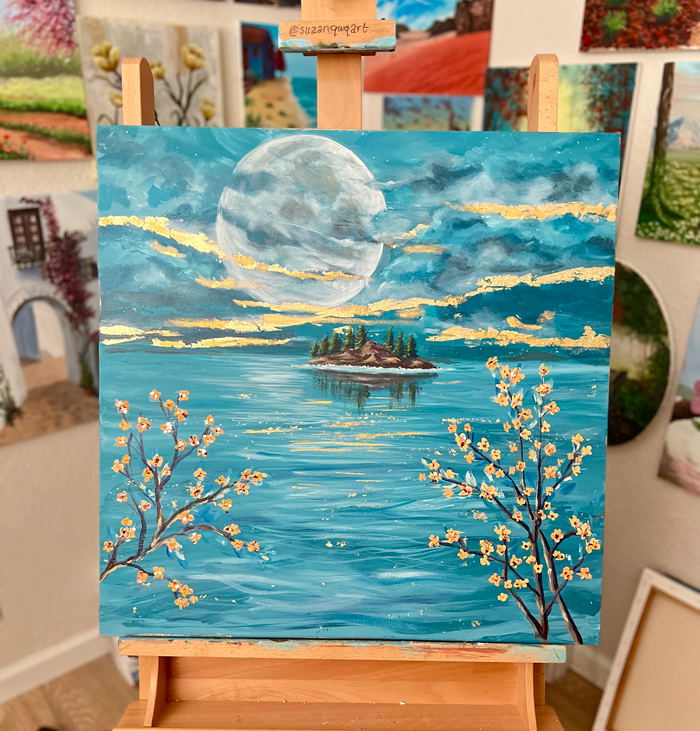 Abstract landscape painting on canvas